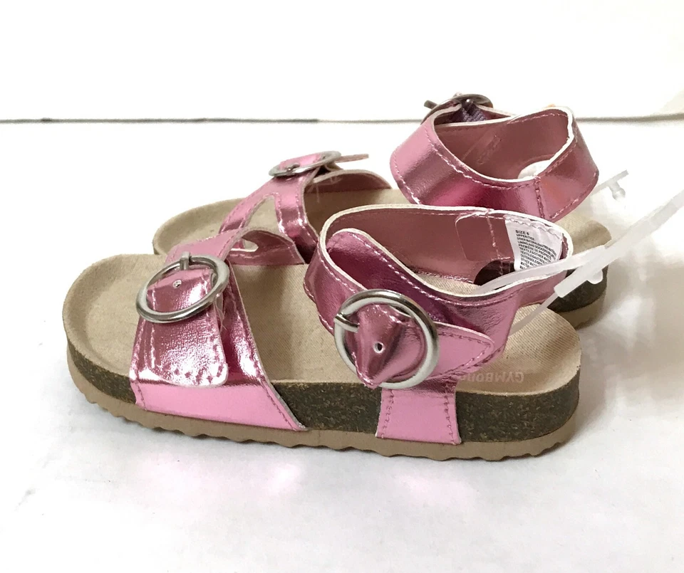 BABY/TODDLER GIRL (5 и 6) блестящий розовый металлический розовый сандалии римский плоский ремешок на лодыжке - Изображение 3 из 4