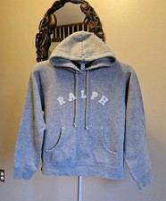 Vintage Ralph Lauren Spellout Hoodie Sweatshirt Gray Logo Womens S polo 90s Y2K