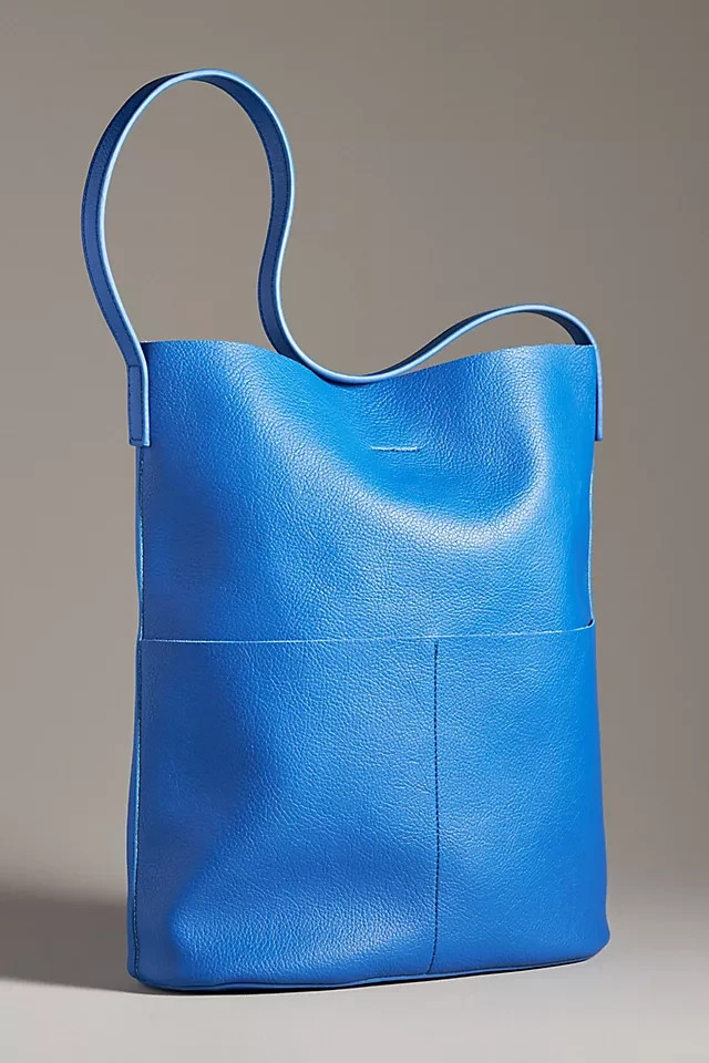 Anthropologie Joss Cobalt Blue Faux-Leather Bucket Tote with Mini