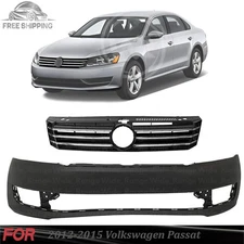 Front Bumper Cover Fascia & Grille Assembly Kit For 2012-2015 Volkswagen Passat