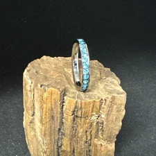 Aquamarine CZ Channel Set Eternity Ring Stainless Steel 3mm High Polished