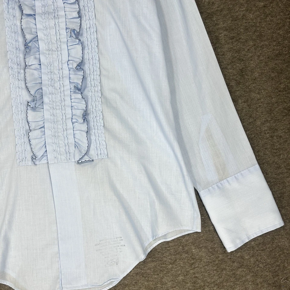 Vintage 70s Arrow RSVP Shirt Mens M 15-32 Blue Tuxedo Ruffle dagger French Cuffs - Image 4 of 4