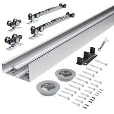 4FT Bypass Door Hardware, Closet Door Track Kit, Fitted with 2 Buffers, Top-M...