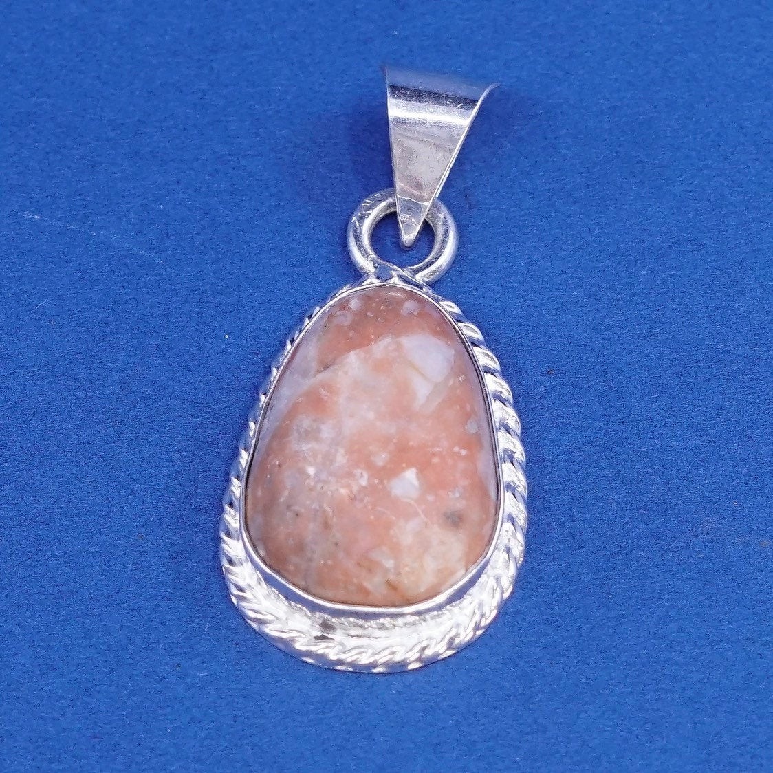 vtg Sterling silver handmade pendant, 925 pendant w/ agate View 2