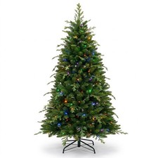 Pre-Lit Artificial Christmas Tree PE PVC Multi-Color LED Lights Metal Stand