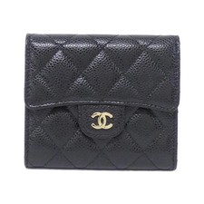 Chanel Timeless Classic Line Caviar Skin Wallet Women Black One Size
