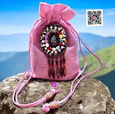 Native American Indian-Style Medicine Bag Beaded Medallion-G Leather Drawstrings