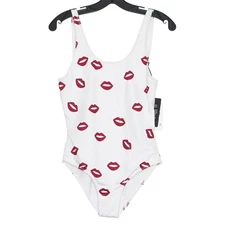 NWT Chaser Swimsuit Lips One Piece Y2K Cottage Coastal Beachy Retro White Large