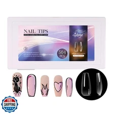 GELLAKTIK Medium Coffin Nail Tips 504PCS, Clear Acrylic Full Cover Gel Press 