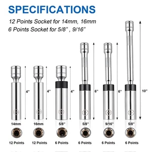 Jiimee 6pcs 3/8" Drive Magnetic Swivel Spark Plug Socket Set, Include 9/16”,...  - Picture 2 of 7
