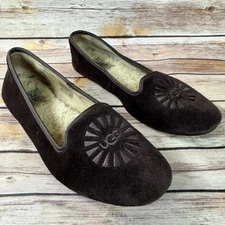 UGG Australia Womens Dark Brown Suede Leather Slip On Ballet Flat Shoes Size 9