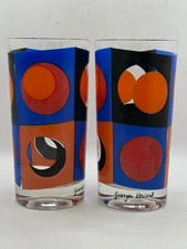 Signed Georges Briard Pair Highball Glasses Moon Circles Vintage Barware