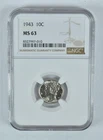 1943 Mercury Dime MS63 NGC Brown Label