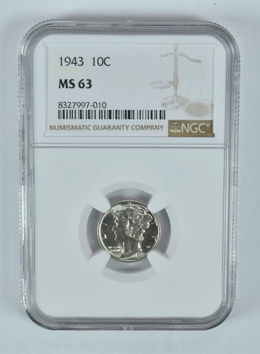 1943 Mercury Dime MS63 NGC Brown Label