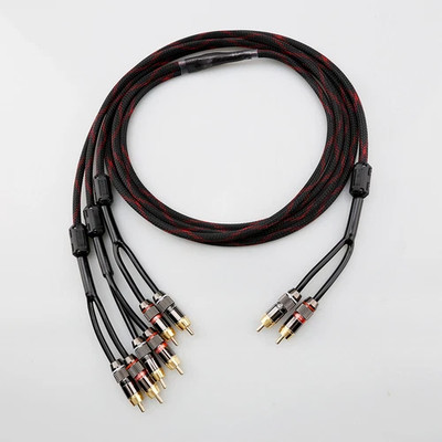 Hi-Fi OFC 4 Cores Wire 2 RCA To 6 RCA Plug Audio Interconnect Cable for Speakers