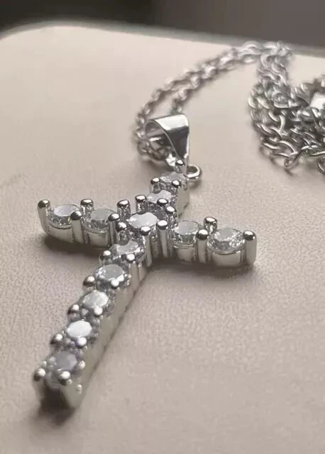 14K White Gold Plated 2.00 Ct Round Cut Lab-Created Diamond Womens Cross Pendant - Image 2 of 4