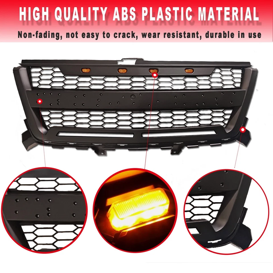 Black Front Grille for 2016-2020 Chevrolet Colorado Grill w/4 Lights and Letters - Image 4 of 4