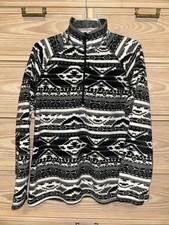 Eddie Bauer Women  s Fleece Pullover Black Aztec 1/4 Zip Long Sleeve Size XL