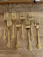 Rogers Gold Rose Pattern Silverware Flatware Stainless Korea 8 Small Forks