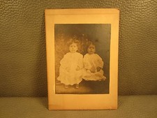 Victorian Antique Cabinet Card Photo of Kids Baby Girls Two Sisters