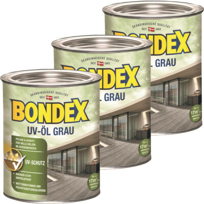BONDEX UV-Öl, 3 x 0,75l , Wasser-stop Abperleffekt, Witterungsschutz, UV-Schutz