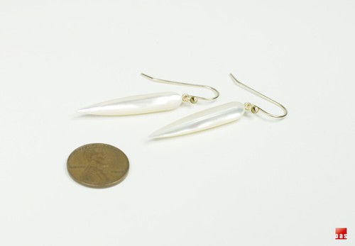Pendientes Jumbo Madreperla Oro 14k 18k Puro “Icicle” Diseñador Gancho Palanca - Imagen 3 de 11