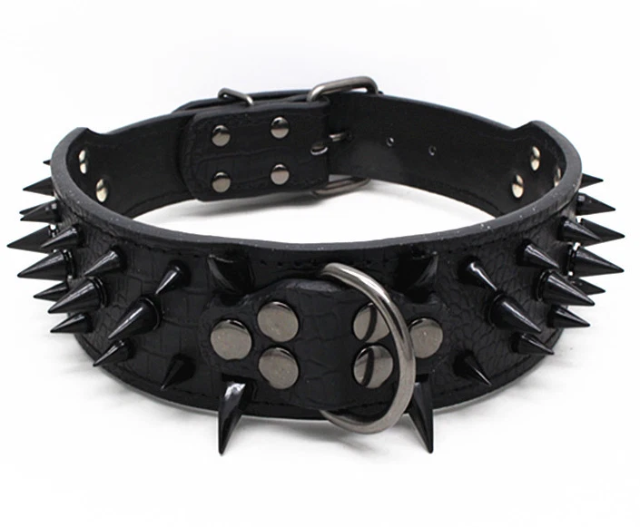 RAZOR SHARP Spiked Studded Rivet PU Leather Dog Pet Puppy Collar 2" Large BLACK - Image 2 of 4