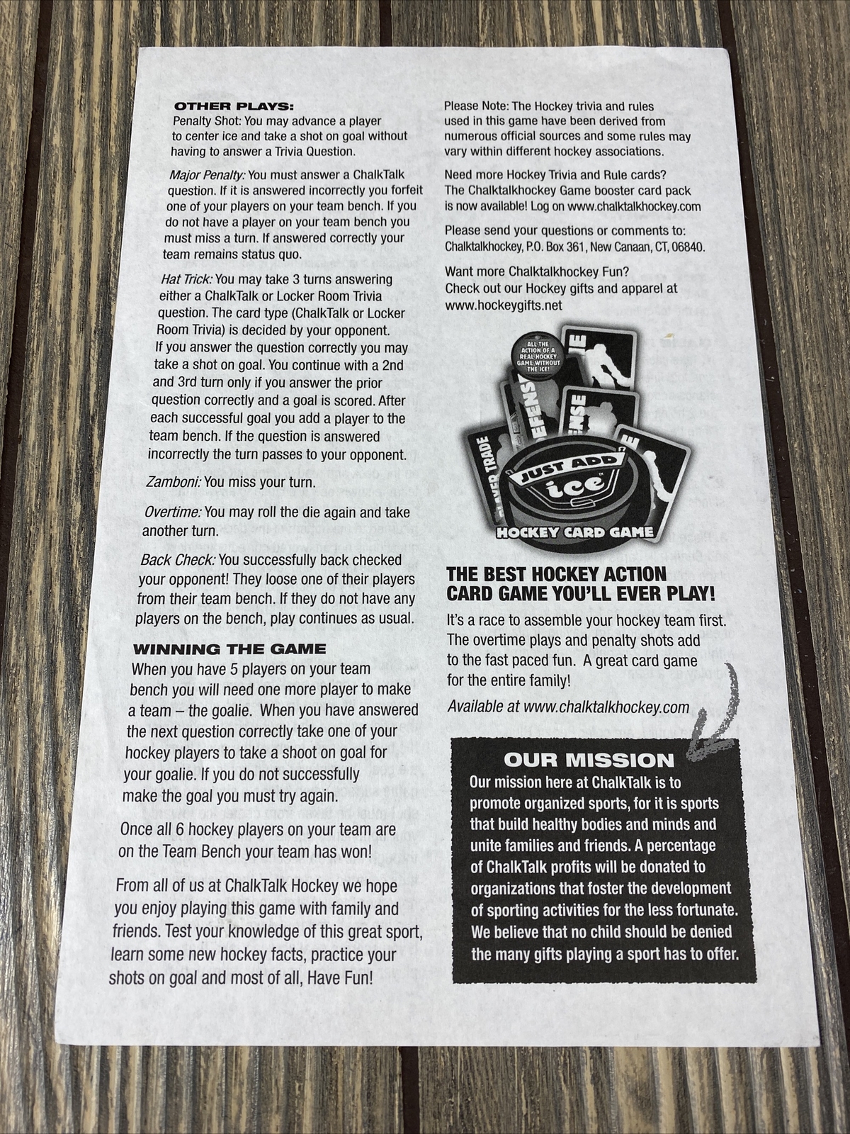 Chalk Talk Hockey The Action Packed Hockey Trivia Game Replacement