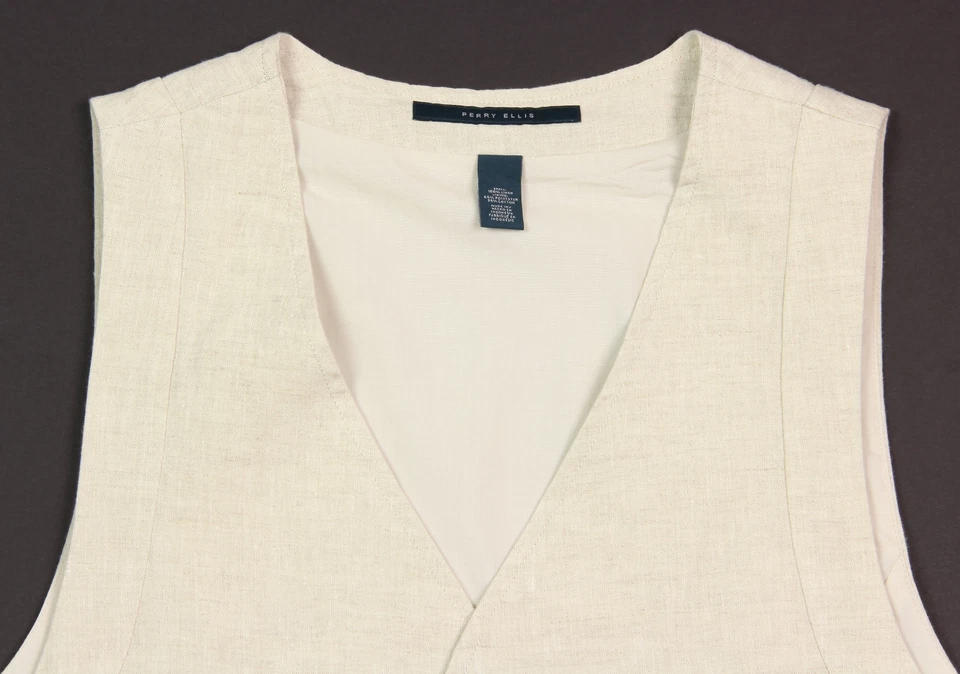 Men's PERRY ELLIS Khaki Natural / Light Tan Linen Vest Small S NEW NWT Nice! - Image 2 of 4