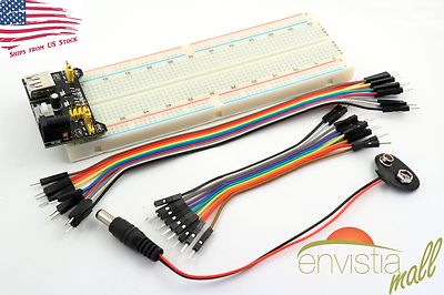 MB-102 830 Point Breadboard + 3.3V 5V Power Supply + 20 Jumpers + Battery Cable