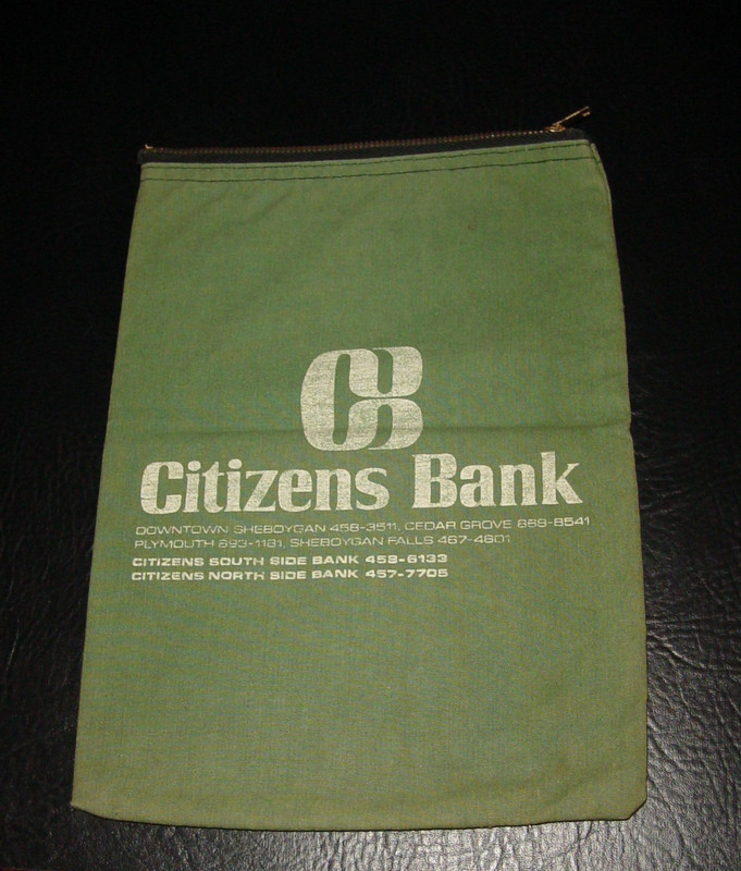 Citizens Bank of Sheboygan Cloth Money Pouch - 1970's