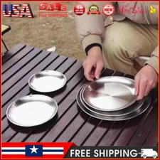 Camping Plate Stainless Steel Tableware Food Container Picnic Dish (17cm)