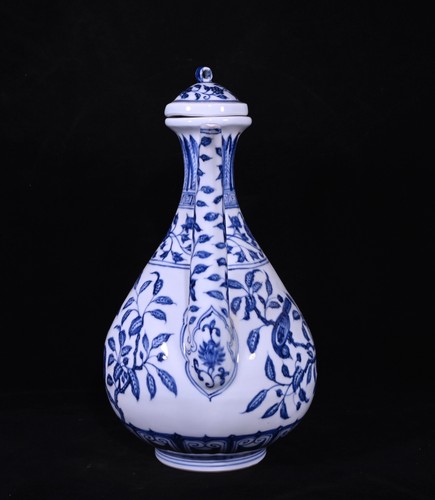 Sammlerstück chinesische Handmalerei blau & weiß Porzellan Blumen Vogel Teekanne - Bild 5 von 9
