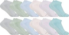 Women's Non Slip No-Skid Socks with Grips, 97% Cotton, For Hospital (12 Pairs)