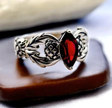 SCOTTISH THISTLE 1.12 CT. NATURAL GARNET 925 SOLID STERLING SILVER RING 1753