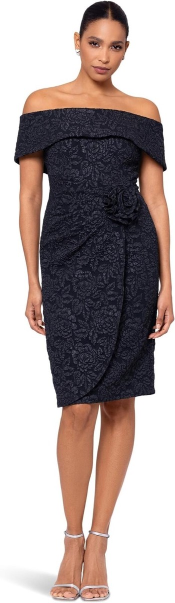 XSCAPE Women's Brocade Rosette Sheath Flower Dress Color Black Size 14 $239