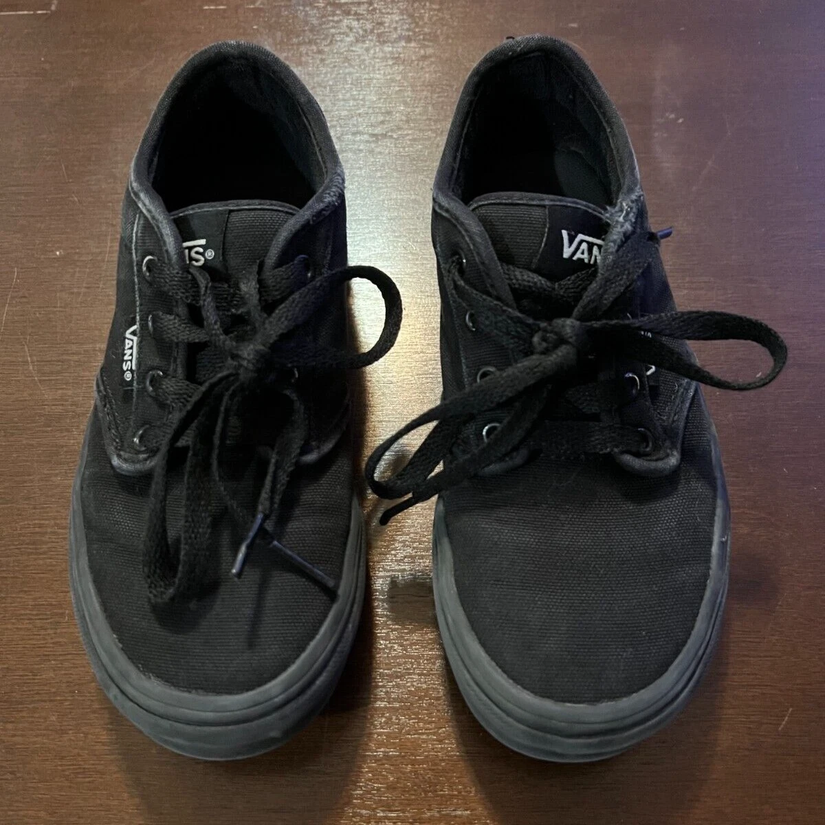 Vans Off The Wall Athletic Laces Shoe Youth Size 2 Black Skateboard School Play