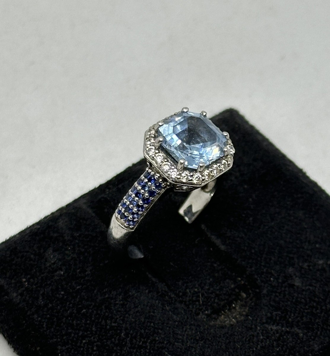 Jean Dousset JD CZ Cubic Zirconia Blue Stone 925 Sterling Silver