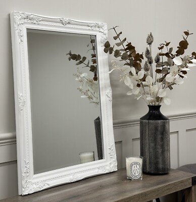 50x70cm White Solid Wood Frame French Style Bathroom Wall Mirror | eBay UK