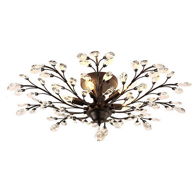 Crystal 5-Light Chandelier Branches Pendant Lamp Vintage Bedroom Ceiling Fixture