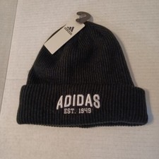 Adidas Foundation 3 In Fold Beanie Mens Black White Logo Cuffed Ribbed Knit Cap