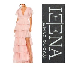 IEENA for MAC DUGGAL 49595 Pink Flutter Sleeve Ruffle Tiered Formal Gown Size 16