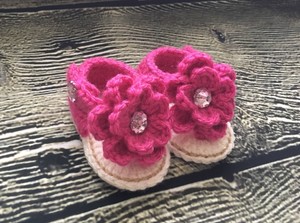 Newborn Baby Girl Crochet Pink Flower Sandals Summer Shoes Baby