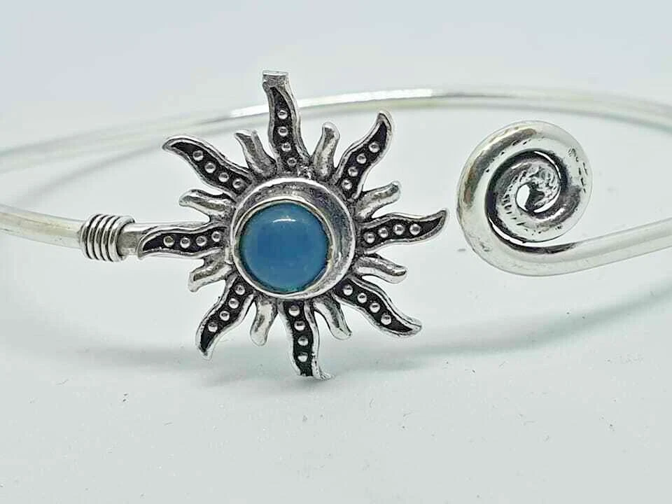 Brazalete Brazalete Chapado en Plata 925 Azul Ónix Diseño Remolino Sol Ajuste Ajustable Foto 3 de 3