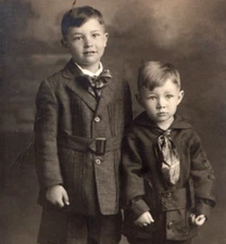 Boys Brothers Well Dressed RPPC Real Photo Antique Postcard Vintage Children Kid