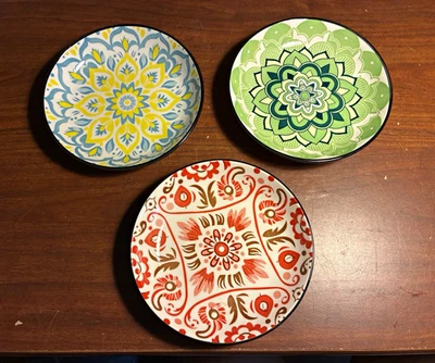 Juego de 3 platos de postre redondos de cerámica con patrón floral, multicolor - Imagen 1 de 2