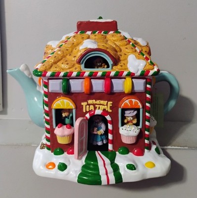 Vintage Mr Christmas Holiday Tea Time Gingerbread Animated Teapot
