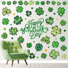 9 Sheets St. Patrick's Day Wall Stickers Green Shamrock Wall Decals Lucky Clover