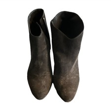 Black Faux Suede Ankle Bootie Women's Solid Block Heel Zip Almond Toe