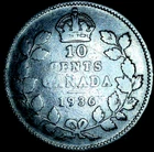 1936 Canadian 80% Silver 10 Cents King George V Circulated Canada Dime